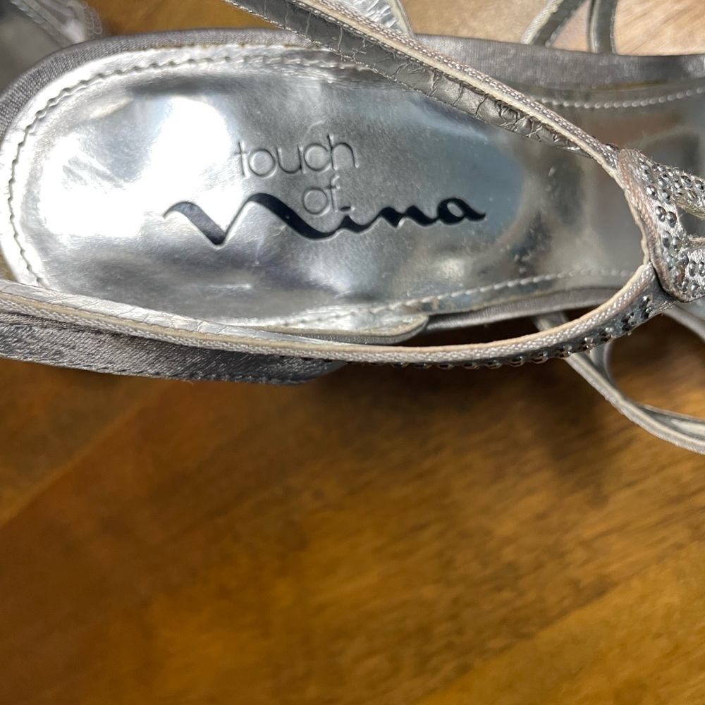 Touch of Nina satin and crystal Metallic Strappy Heels worn once Sz 9.5 with box - Picture 2 of 11